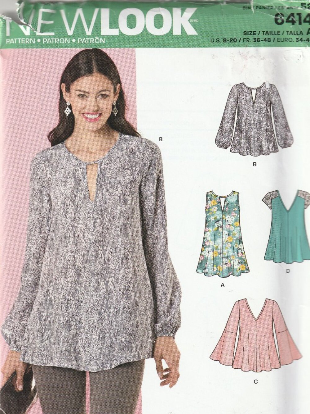 UNCUT New Look 6414 sewing pattern TOPS sizes misses 8 10 12 14 16 18 20